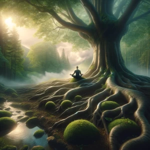 This visual captures the essence of finding calm and stability amidst external chaos, perfectly aligning with the meditation's theme.