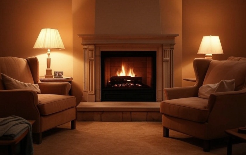 livingroom in front of fireplace