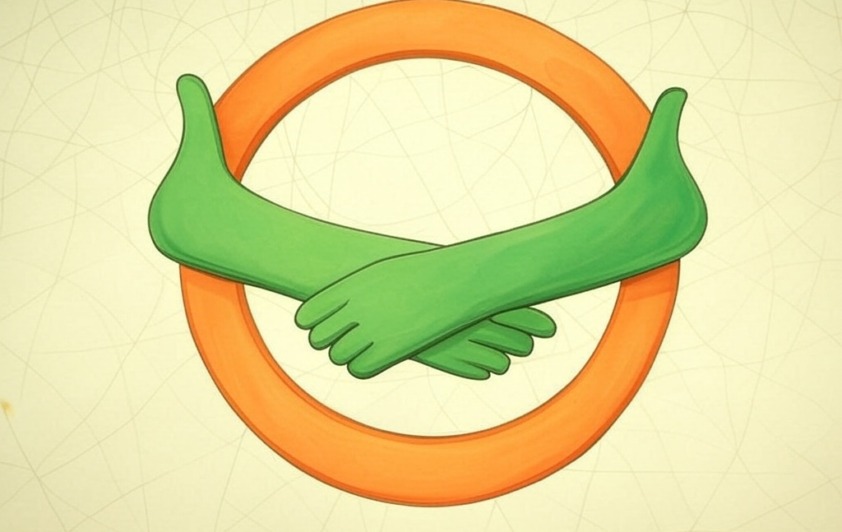 abstract arms hugging a circle